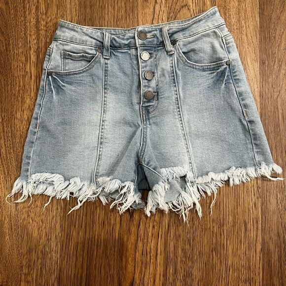 Black Label High Rise Button Fly Shorts With Flayed Hem - Picture 4 of 8